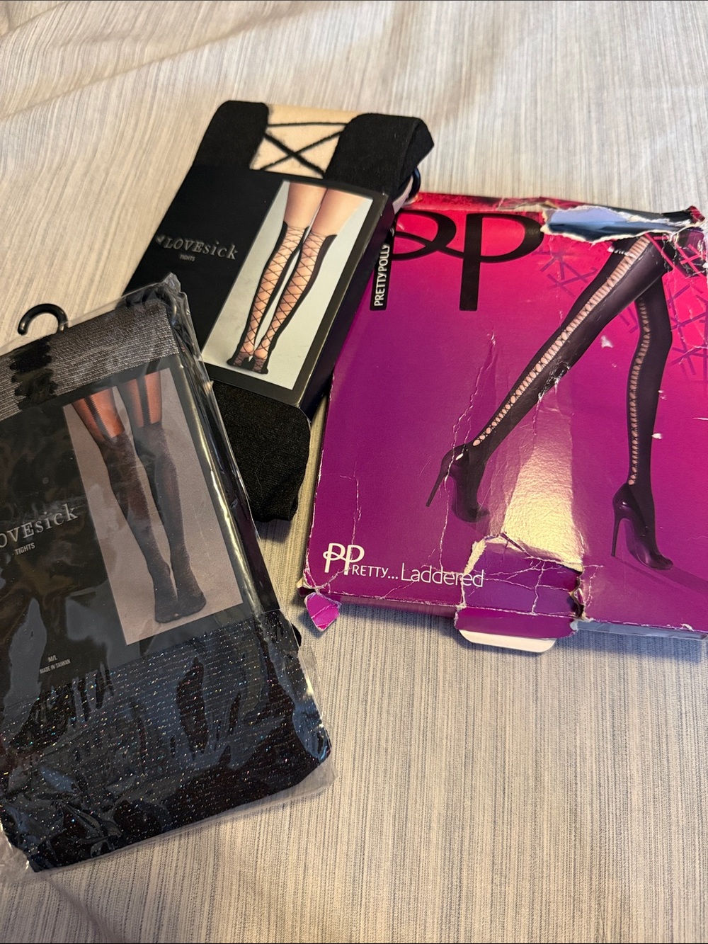 Pretty Polly & Lovesick Black Lattice & Laddered Tights - Black